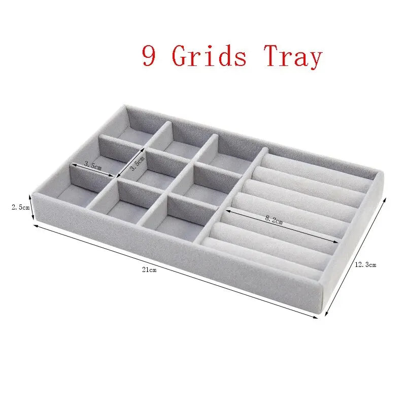 New Jewelry Organizer Velvet Jewelry Storage Tray Display Ring Bracelet Necklace Storage Box Showcase Drawer Organizer Trays