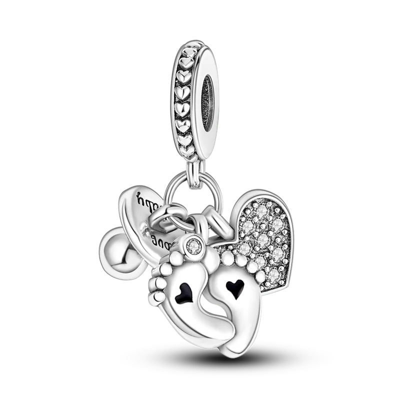 Inlaid Zircon Charm Beads 925 Sterling Silver Color Love Heart Snake Dangle Fit Original Bangle Bracelet Charms Pendant Jewelry