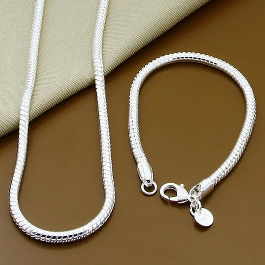 40-60cm 925 sterling Silver solid 3MM Chain Snake Necklace Bracelet Fashion Jewelry For Women Men Sets Charm Wedding