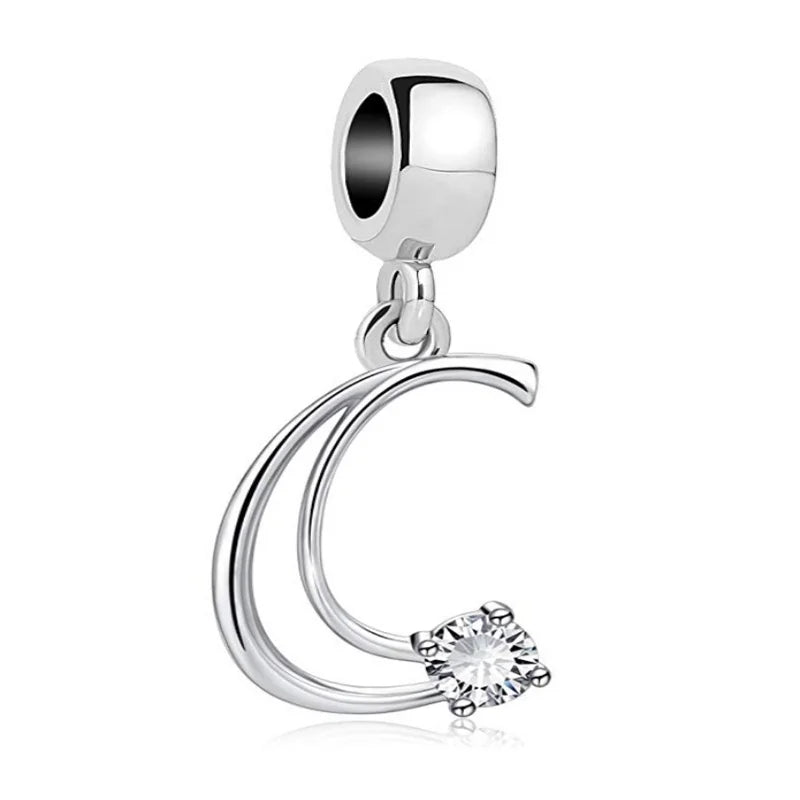 New 925 Fine Sterling Silver Plated Letter A-Z Dangle  Beads Charms Fit Original European Bracelet Making Jewelry For Women