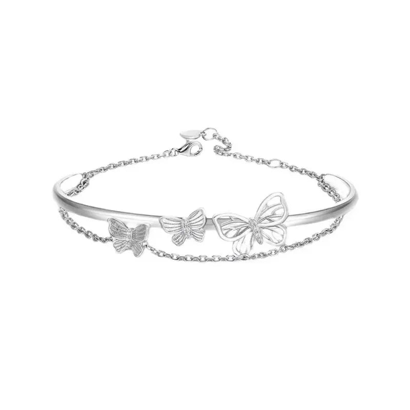 925 Sterling Silver Diamond-Studded Butterfly Bracelet Women's Fashion Jewelry Temperament Flower Adjustable Bracelet