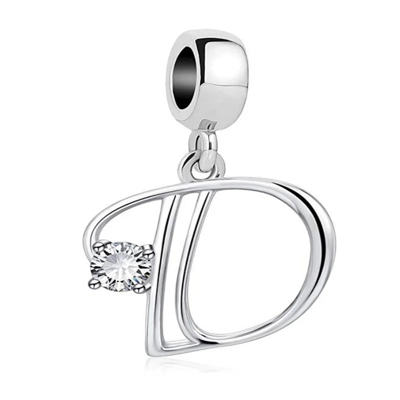 New 925 Fine Sterling Silver Plated Letter A-Z Dangle  Beads Charms Fit Original European Bracelet Making Jewelry For Women