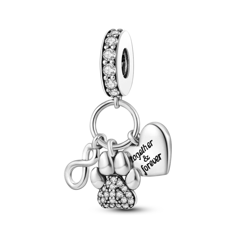 Inlaid Zircon Charm Beads 925 Sterling Silver Color Love Heart Snake Dangle Fit Original Bangle Bracelet Charms Pendant Jewelry
