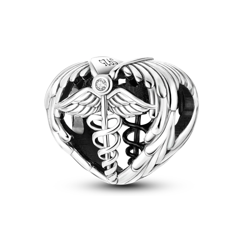 Inlaid Zircon Charm Beads 925 Sterling Silver Color Love Heart Snake Dangle Fit Original Bangle Bracelet Charms Pendant Jewelry