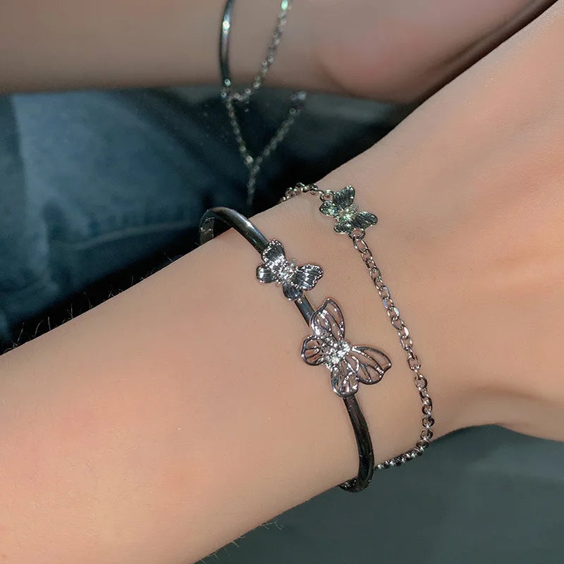 925 Sterling Silver Diamond-Studded Butterfly Bracelet Women's Fashion Jewelry Temperament Flower Adjustable Bracelet