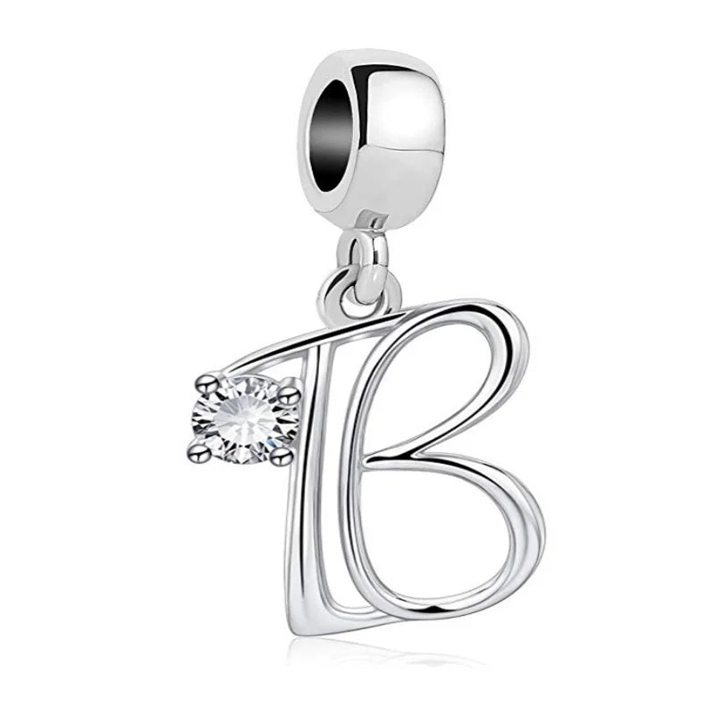 New 925 Fine Sterling Silver Plated Letter A-Z Dangle  Beads Charms Fit Original European Bracelet Making Jewelry For Women