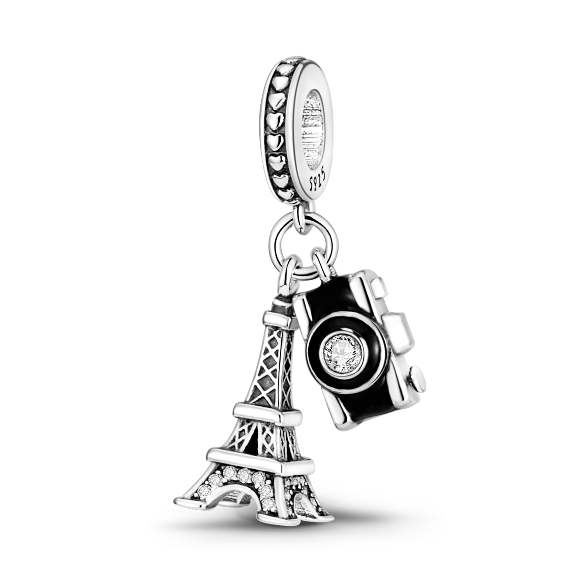 Inlaid Zircon Charm Beads 925 Sterling Silver Color Love Heart Snake Dangle Fit Original Bangle Bracelet Charms Pendant Jewelry