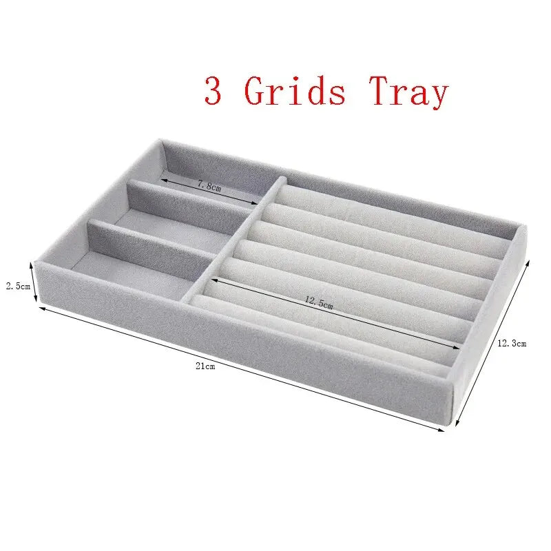 New Jewelry Organizer Velvet Jewelry Storage Tray Display Ring Bracelet Necklace Storage Box Showcase Drawer Organizer Trays