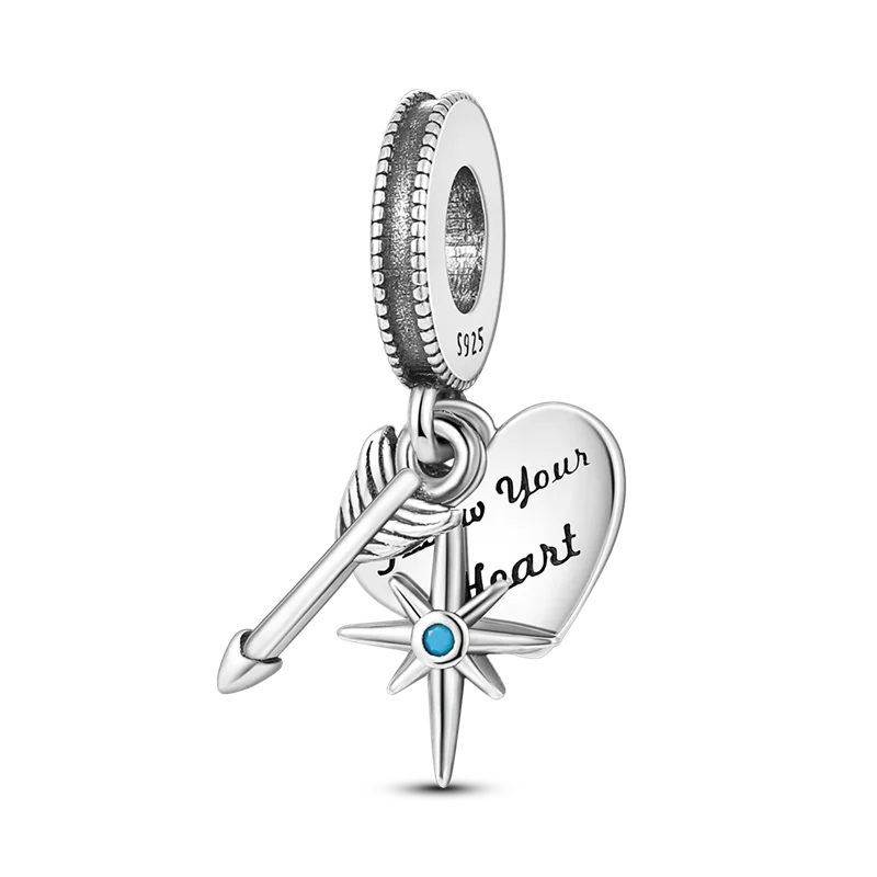 Inlaid Zircon Charm Beads 925 Sterling Silver Color Love Heart Snake Dangle Fit Original Bangle Bracelet Charms Pendant Jewelry