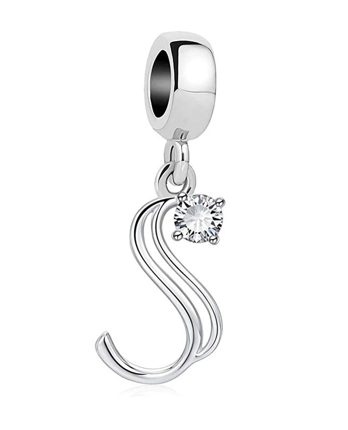 New 925 Fine Sterling Silver Plated Letter A-Z Dangle  Beads Charms Fit Original European Bracelet Making Jewelry For Women