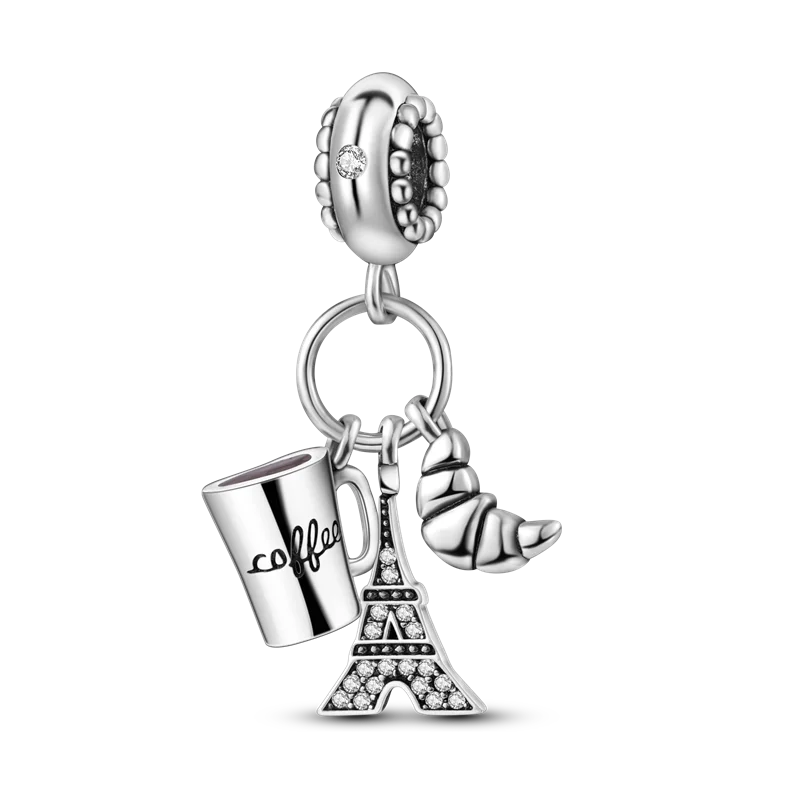 Inlaid Zircon Charm Beads 925 Sterling Silver Color Love Heart Snake Dangle Fit Original Bangle Bracelet Charms Pendant Jewelry