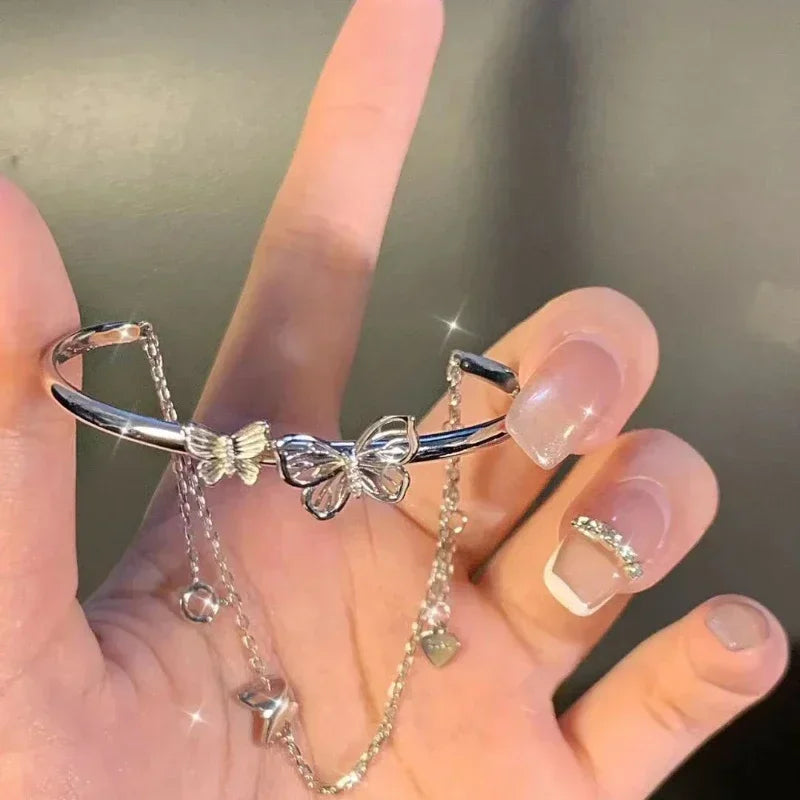 925 Sterling Silver Diamond-Studded Butterfly Bracelet Women's Fashion Jewelry Temperament Flower Adjustable Bracelet