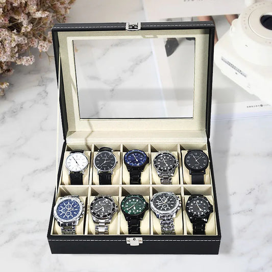 Leather watch storage box Simple PU watch display case with lock Men's watch gift box packaging high-end watch box
