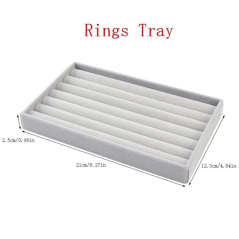 New Jewelry Organizer Velvet Jewelry Storage Tray Display Ring Bracelet Necklace Storage Box Showcase Drawer Organizer Trays