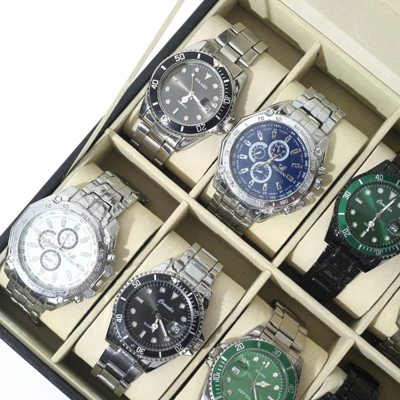 Leather watch storage box Simple PU watch display case with lock Men's watch gift box packaging high-end watch box