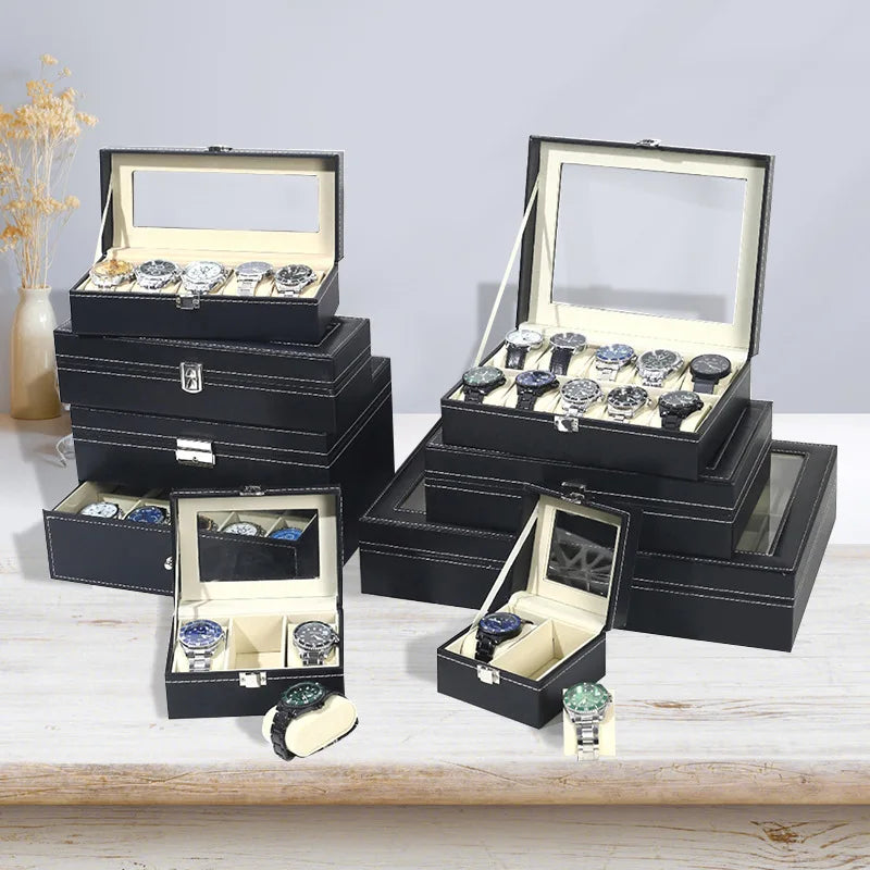 Leather watch storage box Simple PU watch display case with lock Men's watch gift box packaging high-end watch box