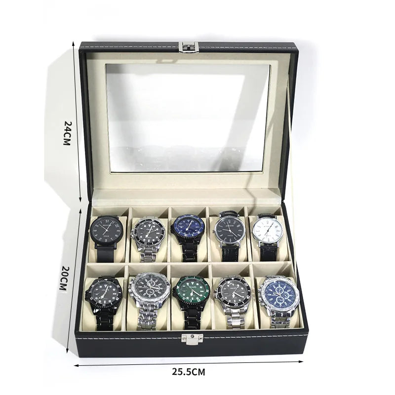Leather watch storage box Simple PU watch display case with lock Men's watch gift box packaging high-end watch box