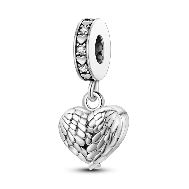 Inlaid Zircon Charm Beads 925 Sterling Silver Color Love Heart Snake Dangle Fit Original Bangle Bracelet Charms Pendant Jewelry