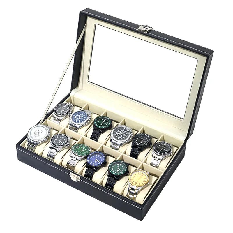 Leather watch storage box Simple PU watch display case with lock Men's watch gift box packaging high-end watch box