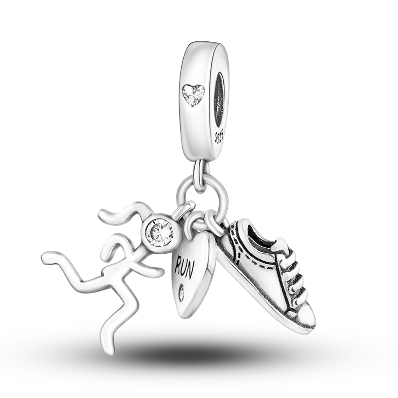 Inlaid Zircon Charm Beads 925 Sterling Silver Color Love Heart Snake Dangle Fit Original Bangle Bracelet Charms Pendant Jewelry