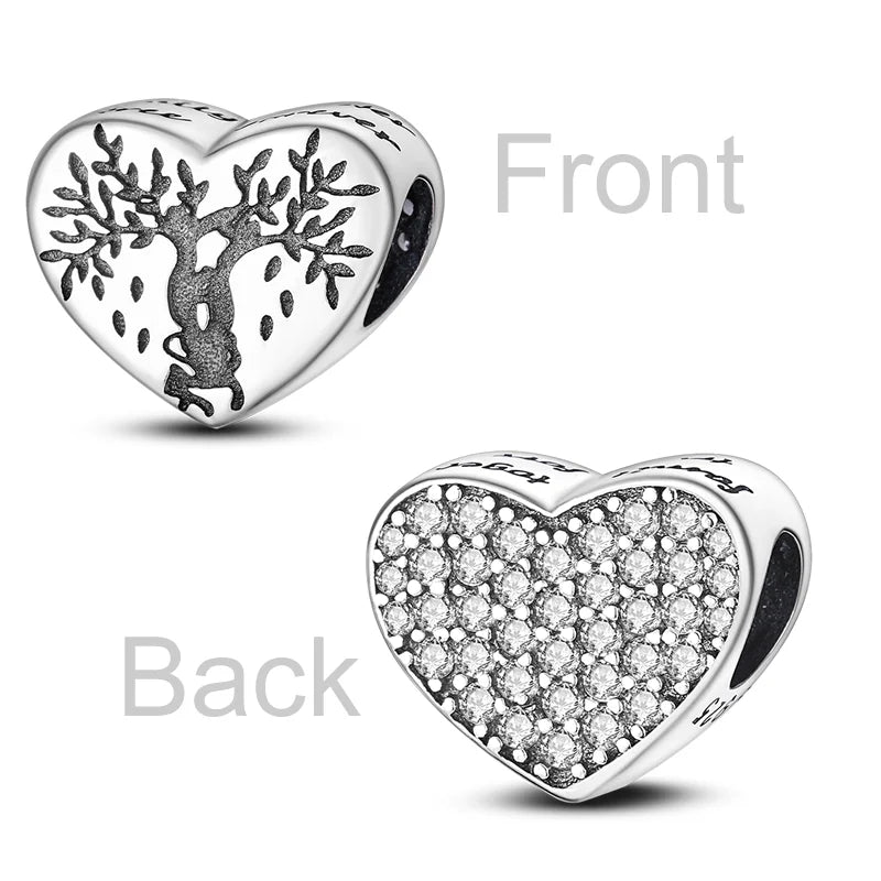 Inlaid Zircon Charm Beads 925 Sterling Silver Color Love Heart Snake Dangle Fit Original Bangle Bracelet Charms Pendant Jewelry