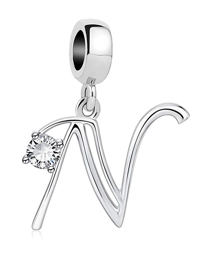 New 925 Fine Sterling Silver Plated Letter A-Z Dangle  Beads Charms Fit Original European Bracelet Making Jewelry For Women