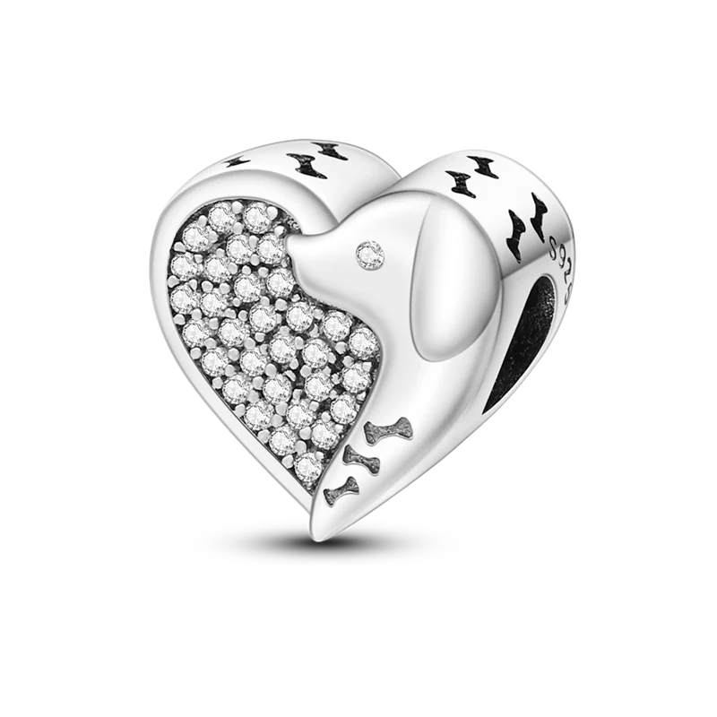 Inlaid Zircon Charm Beads 925 Sterling Silver Color Love Heart Snake Dangle Fit Original Bangle Bracelet Charms Pendant Jewelry