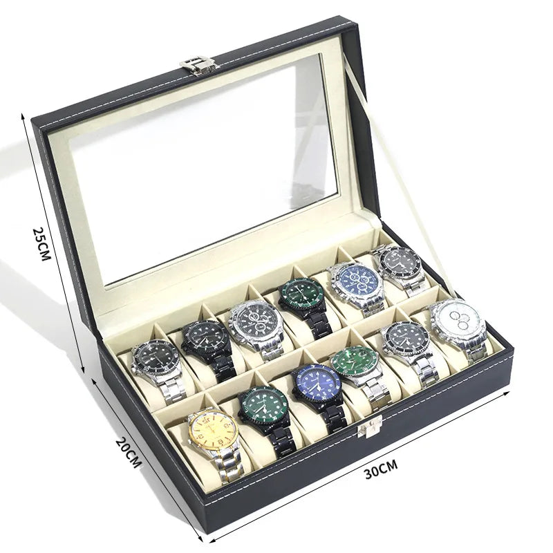Leather watch storage box Simple PU watch display case with lock Men's watch gift box packaging high-end watch box