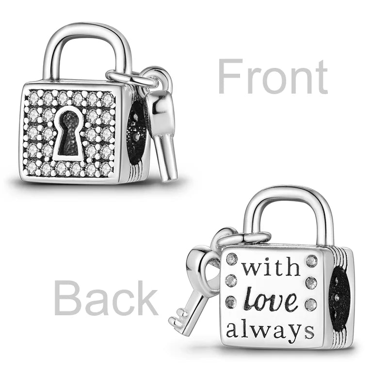 Inlaid Zircon Charm Beads 925 Sterling Silver Color Love Heart Snake Dangle Fit Original Bangle Bracelet Charms Pendant Jewelry