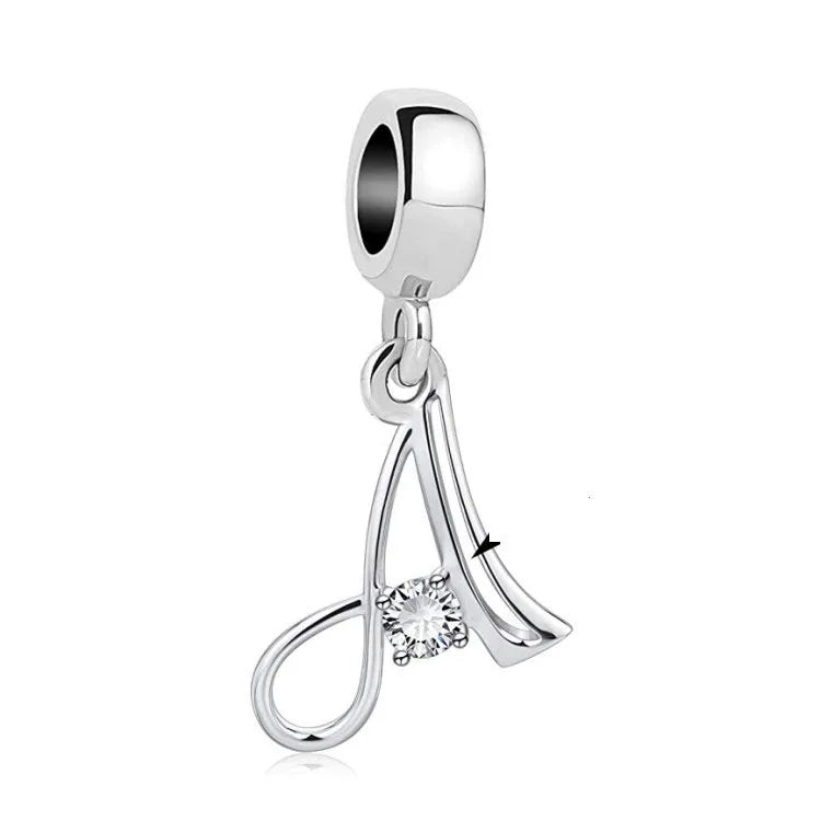 New 925 Fine Sterling Silver Plated Letter A-Z Dangle  Beads Charms Fit Original European Bracelet Making Jewelry For Women