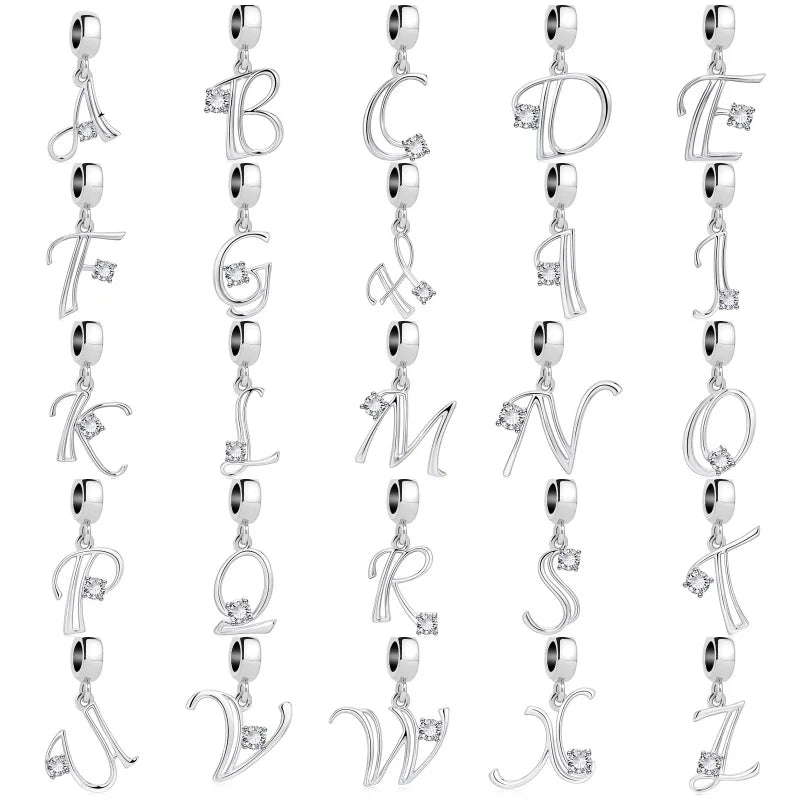 New 925 Fine Sterling Silver Plated Letter A-Z Dangle  Beads Charms Fit Original European Bracelet Making Jewelry For Women