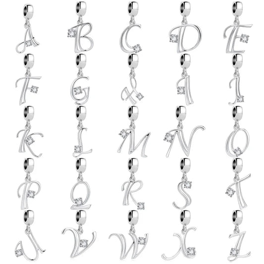 New 925 Fine Sterling Silver Plated Letter A-Z Dangle  Beads Charms Fit Original European Bracelet Making Jewelry For Women