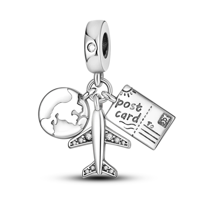Inlaid Zircon Charm Beads 925 Sterling Silver Color Love Heart Snake Dangle Fit Original Bangle Bracelet Charms Pendant Jewelry