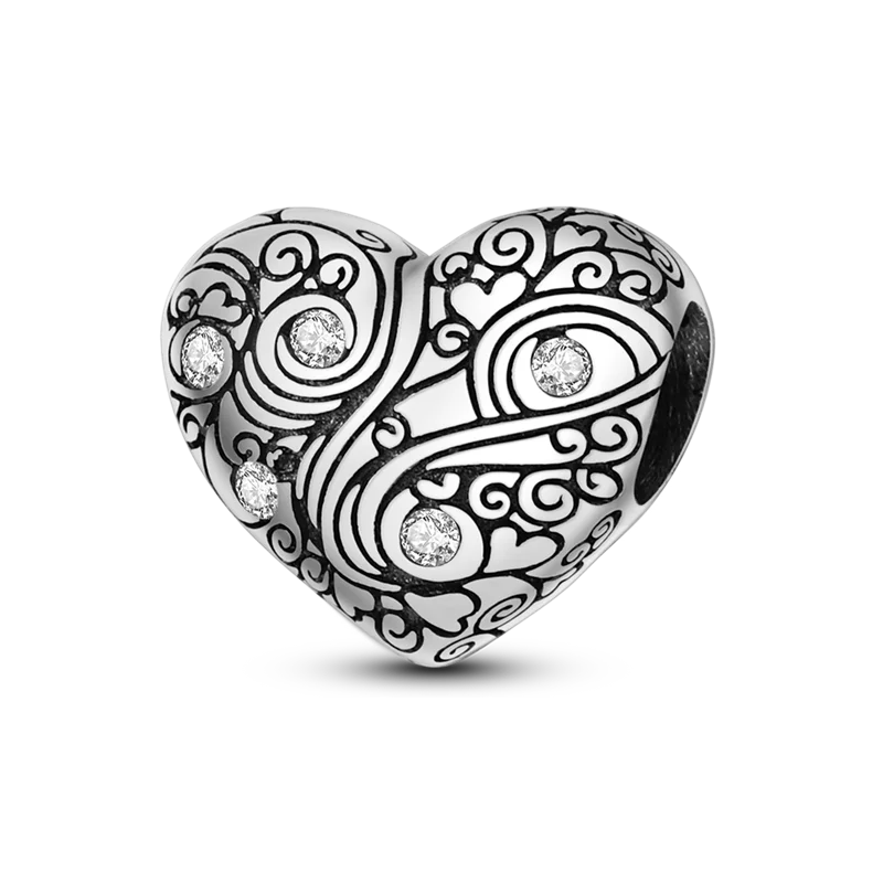 Inlaid Zircon Charm Beads 925 Sterling Silver Color Love Heart Snake Dangle Fit Original Bangle Bracelet Charms Pendant Jewelry