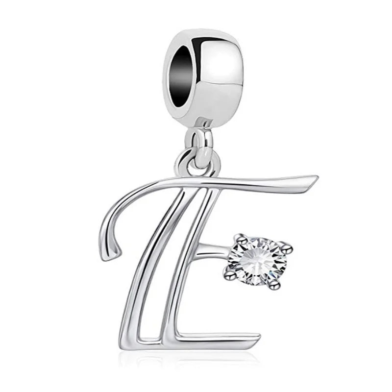 New 925 Fine Sterling Silver Plated Letter A-Z Dangle  Beads Charms Fit Original European Bracelet Making Jewelry For Women