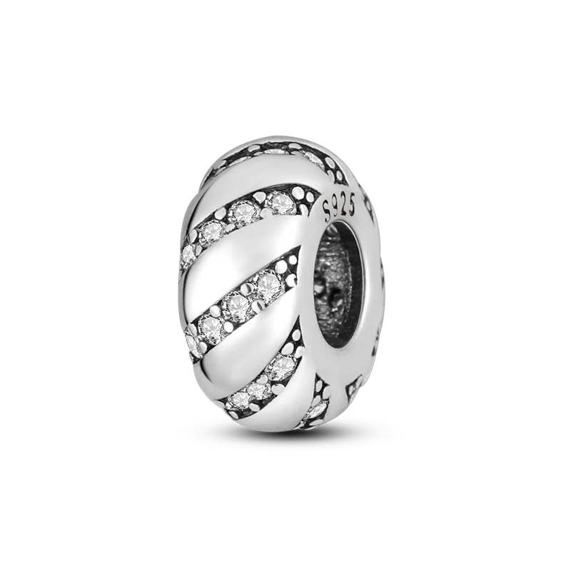 Inlaid Zircon Charm Beads 925 Sterling Silver Color Love Heart Snake Dangle Fit Original Bangle Bracelet Charms Pendant Jewelry